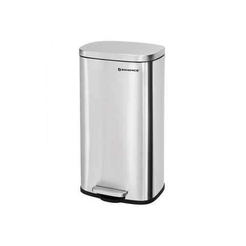 Rootz Trash Can - Trash Bin - Trash Can With Soft Close Function - Kitchen Trash Bin - Waste Bin - Stylish Kitchen Rubbish Bin - Steel - Plastic - Silver - 35 x 23.8 x 63 cm (W x H x D)