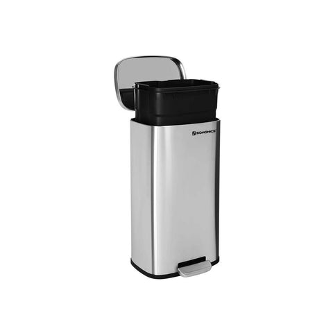 Rootz Trash Can - Trash Bin - Trash Can With Soft Close Function - Kitchen Trash Bin - Waste Bin - Stylish Kitchen Rubbish Bin - Steel - Plastic - Silver - 35 x 23.8 x 63 cm (W x H x D)