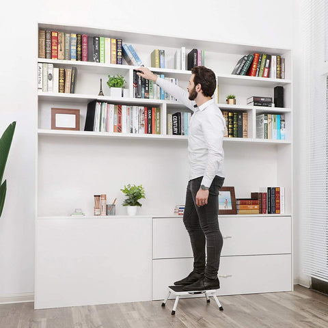 Rootz 1-Step Folding Step Ladder - Foldable Stool - Compact Staircase - Steel Construction - Non-Slip Tread Surface - 38cm x 26cm x 17cm