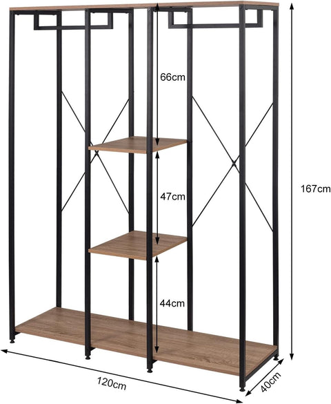 Rootz Multifunctional Clothes Rack - Coat Stand - Wardrobe - Open Storage - MDF & Steel - 40cm x 167cm x 120cm