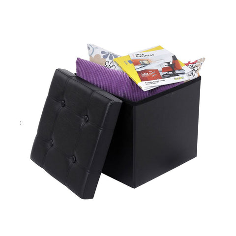 Rootz Small Cube Seat - Faux Leather - Stool - Storage Space - Robust-stable - Long-lasting - Practical Storage Aid - Novel Design - MDF Fiberboard - White - 38 X 35 X 35 Cm