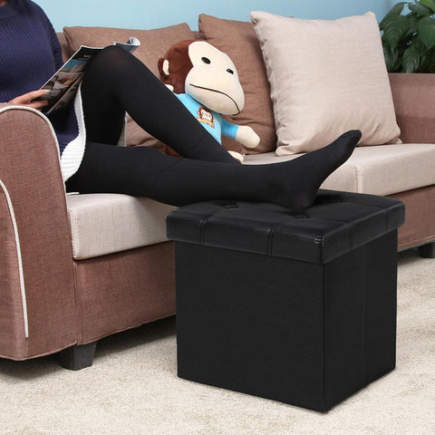 Rootz Small Cube Seat - Faux Leather - Stool - Storage Space - Robust-stable - Long-lasting - Practical Storage Aid - Novel Design - MDF Fiberboard - White - 38 X 35 X 35 Cm