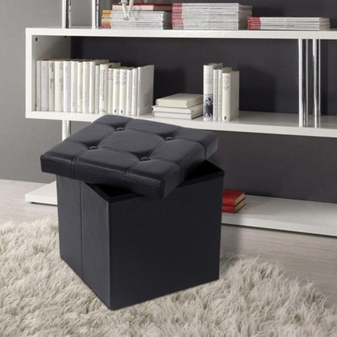 Rootz Small Cube Seat - Faux Leather - Stool - Storage Space - Robust-stable - Long-lasting - Practical Storage Aid - Novel Design - MDF Fiberboard - White - 38 X 35 X 35 Cm
