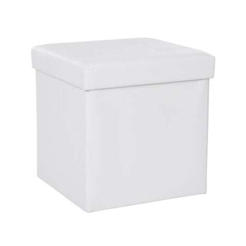 Rootz Small Cube Seat - Faux Leather - Stool - Storage Space - Robust-stable - Long-lasting - Practical Storage Aid - Novel Design - MDF Fiberboard - White - 38 X 35 X 35 Cm