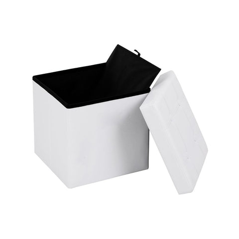 Rootz Small Cube Seat - Faux Leather - Stool - Storage Space - Robust-stable - Long-lasting - Practical Storage Aid - Novel Design - MDF Fiberboard - White - 38 X 35 X 35 Cm
