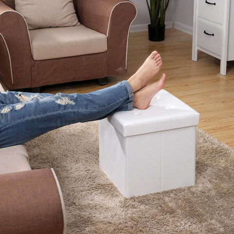 Rootz Small Cube Seat - Faux Leather - Stool - Storage Space - Robust-stable - Long-lasting - Practical Storage Aid - Novel Design - MDF Fiberboard - White - 38 X 35 X 35 Cm