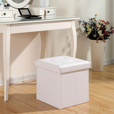 Rootz Small Cube Seat - Faux Leather - Stool - Storage Space - Robust-stable - Long-lasting - Practical Storage Aid - Novel Design - MDF Fiberboard - White - 38 X 35 X 35 Cm