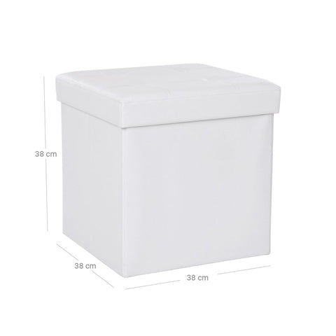 Rootz Small Cube Seat - Faux Leather - Stool - Storage Space - Robust-stable - Long-lasting - Practical Storage Aid - Novel Design - MDF Fiberboard - White - 38 X 35 X 35 Cm