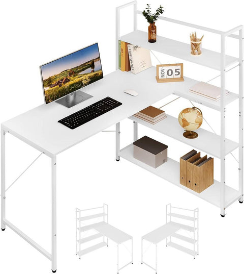 Rootz L-Shaped Corner Desk - Computer Workstation - Gaming Table - Adjustable Shelves - Stable Structure - 120x80x128.5cm