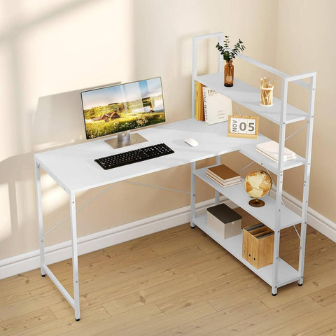 Rootz L-Shaped Corner Desk - Computer Workstation - Gaming Table - Adjustable Shelves - Stable Structure - 120x80x128.5cm