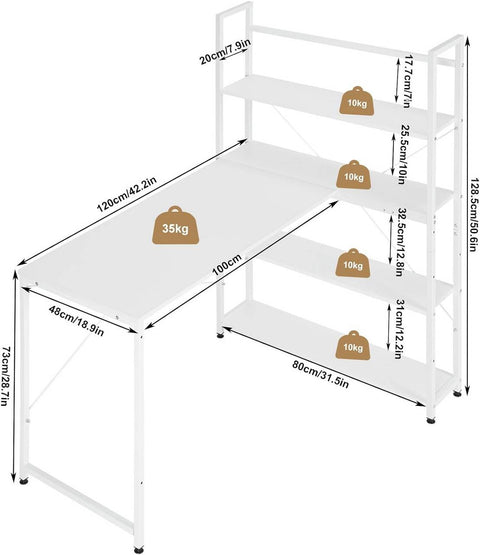 Rootz L-Shaped Corner Desk - Computer Workstation - Gaming Table - Adjustable Shelves - Stable Structure - 120x80x128.5cm