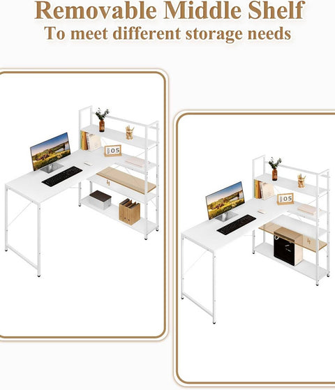 Rootz L-Shaped Corner Desk - Computer Workstation - Gaming Table - Adjustable Shelves - Stable Structure - 120x80x128.5cm