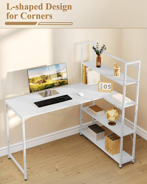 Rootz L-Shaped Corner Desk - Computer Workstation - Gaming Table - Adjustable Shelves - Stable Structure - 120x80x128.5cm