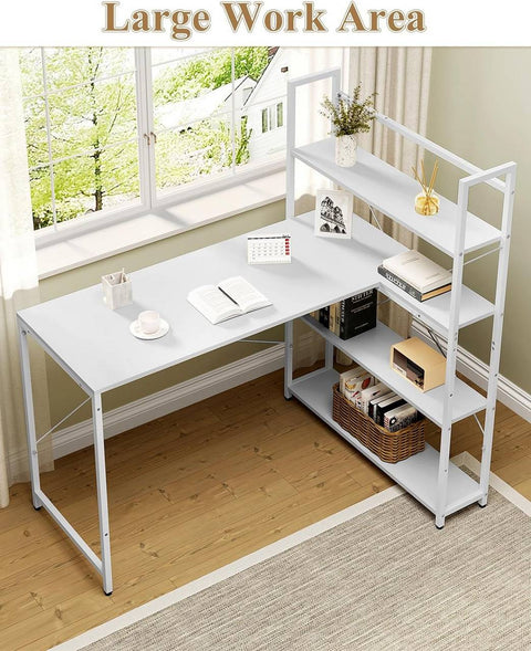 Rootz L-Shaped Corner Desk - Computer Workstation - Gaming Table - Adjustable Shelves - Stable Structure - 120x80x128.5cm