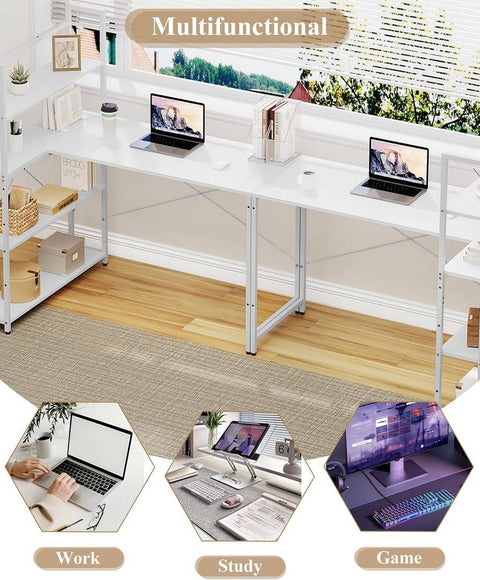 Rootz L-Shaped Corner Desk - Computer Workstation - Gaming Table - Adjustable Shelves - Stable Structure - 120x80x128.5cm
