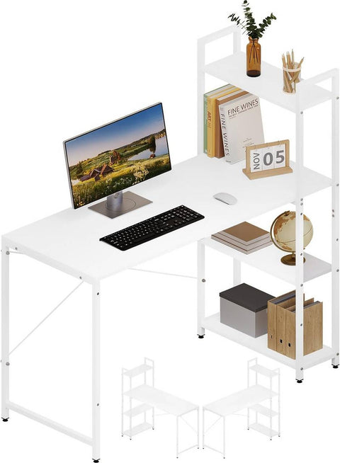 Rootz Corner Desk with Shelves - Office Table - Computer Desk - Industrial Style - E1 Grade Wood - 120cm x 120cm x 50cm