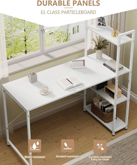 Rootz Corner Desk with Shelves - Office Table - Computer Desk - Industrial Style - E1 Grade Wood - 120cm x 120cm x 50cm