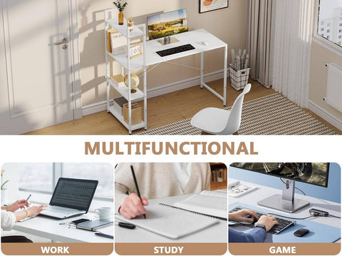 Rootz Corner Desk with Shelves - Office Table - Computer Desk - Industrial Style - E1 Grade Wood - 120cm x 120cm x 50cm