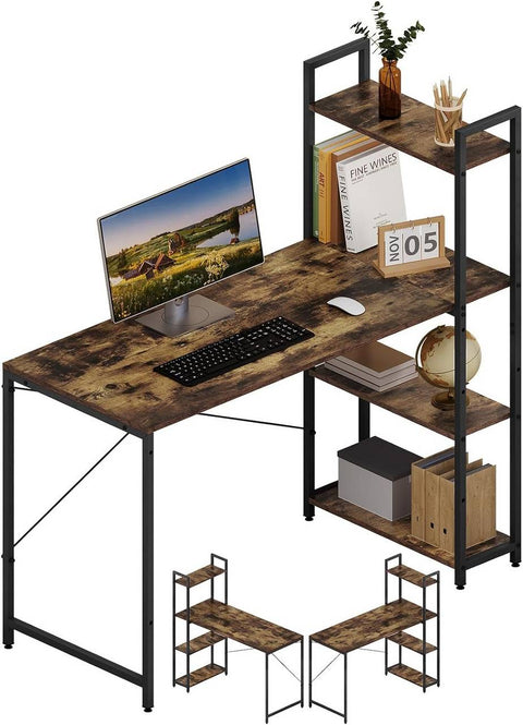 Rootz Industrial Desk with Shelves - Computer Desk - Study Table - X-Stripes - Wide Table Top - 120cmx120cmx50cm
