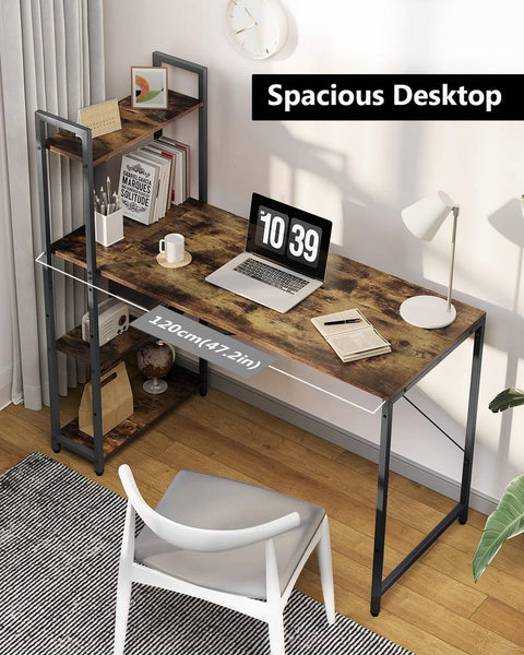 Rootz Industrial Desk with Shelves - Computer Desk - Study Table - X-Stripes - Wide Table Top - 120cmx120cmx50cm