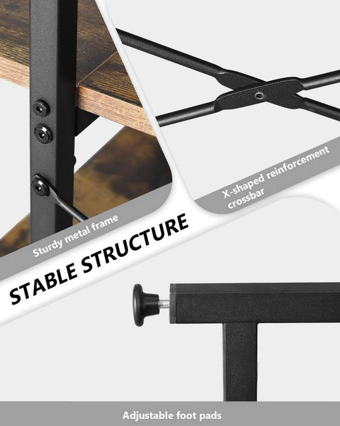 Rootz Industrial Desk with Shelves - Computer Desk - Study Table - X-Stripes - Wide Table Top - 120cmx120cmx50cm