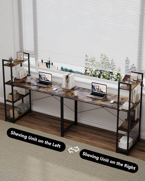 Rootz Industrial Desk with Shelves - Computer Desk - Study Table - X-Stripes - Wide Table Top - 120cmx120cmx50cm