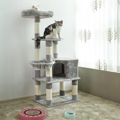 Rootz Medium Cat Tree Scratching Post - Multi-Function Cat Tower - Playful Cat Condo - Plush Lying Surfaces - Chipboard Construction - 55cm x 40cm x 138cm