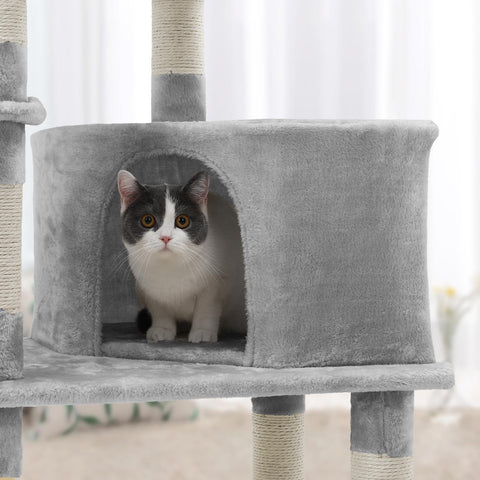 Rootz Medium Cat Tree Scratching Post - Multi-Function Cat Tower - Playful Cat Condo - Plush Lying Surfaces - Chipboard Construction - 55cm x 40cm x 138cm