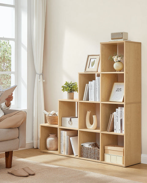 Rootz 10 Compartment Bookcase - Bookshelf - Storage Shelf - Space-Saving Design - 29 x 129.5 x 129.5 cm in Brown color