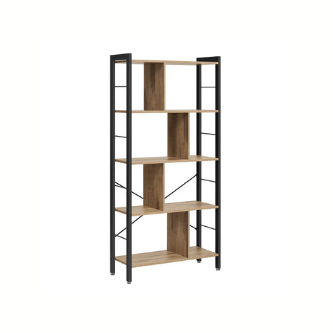 Rootz 5 Level Shelf - Bookcase - Storage Rack - Durable Metal Frame - 30cm x 74cm x 154.5cm - Brown - Black