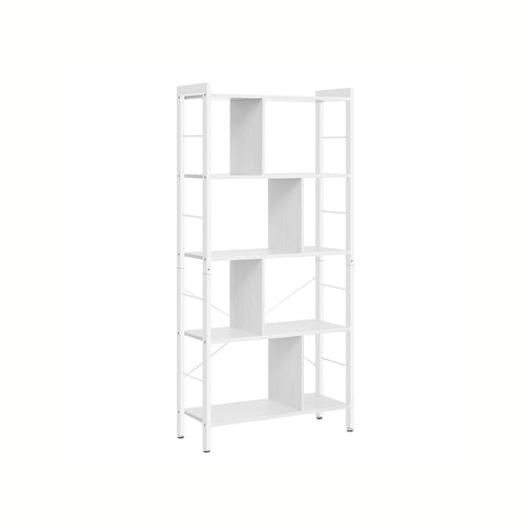 Rootz 5 Level Shelf - Bookcase - Storage Rack - Durable Metal Frame - White - 30cm x 74cm x 154.5cm