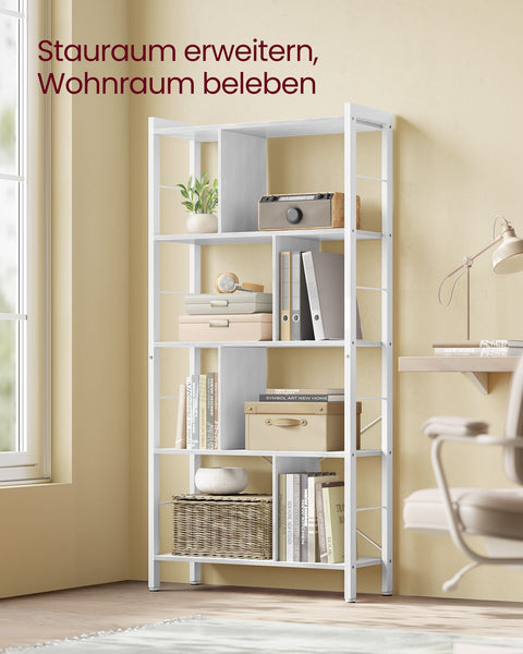 Rootz 5 Level Shelf - Bookcase - Storage Rack - Durable Metal Frame - White - 30cm x 74cm x 154.5cm