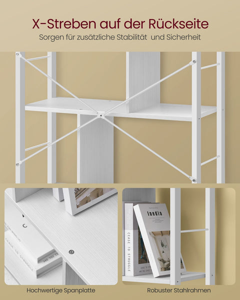 Rootz 5 Level Shelf - Bookcase - Storage Rack - Durable Metal Frame - White - 30cm x 74cm x 154.5cm