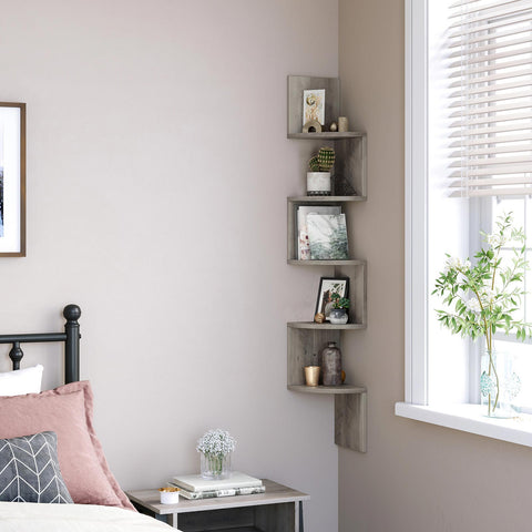 Rootz Corner Shelf Unit - Corner Bookshelf - Floating Shelf - Ample Storage Space - 20cm x 20cm x 127.5cm