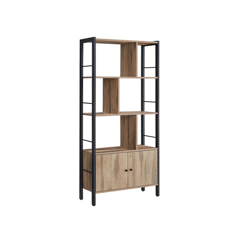 Rootz Oak Brown-Black Bookshelf - Storage Rack - Chipboard Steel - Adjustable Shelves - 30cm x 74cm x 154.5cm