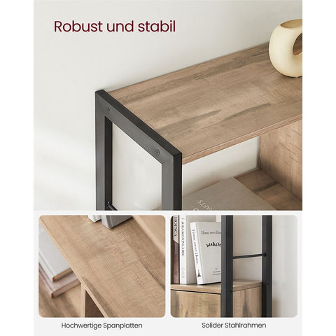 Rootz Oak Brown-Black Bookshelf - Storage Rack - Chipboard Steel - Adjustable Shelves - 30cm x 74cm x 154.5cm