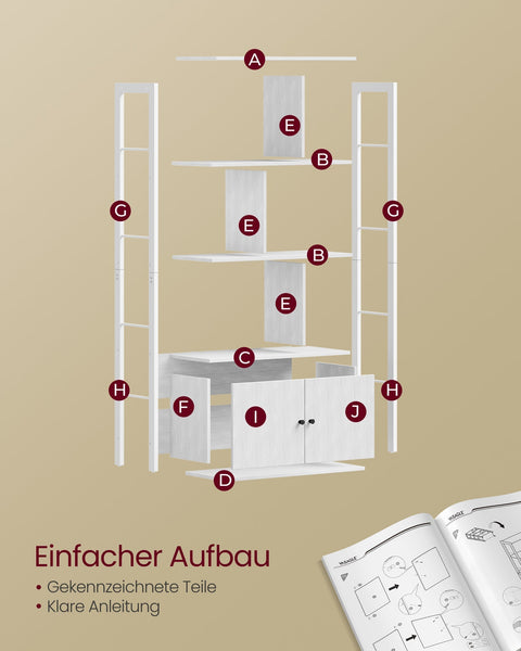 Rootz Modern Bookcase - 4 Open Shelves - Bookshelf - White - 30cm x 74cm x 154.5cm - Space-saving Design