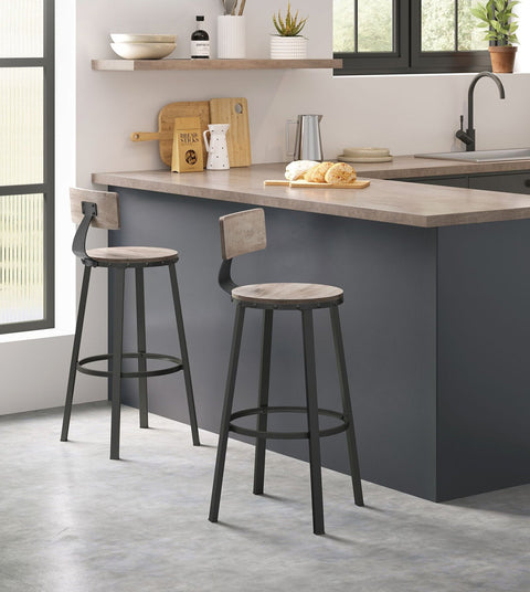 Rootz 2 Piece Set Bar Stools - Kitchen Stools - Breakfast Bar Seats - Sturdy Steel Frame - 54cm x 99cm x 37cm