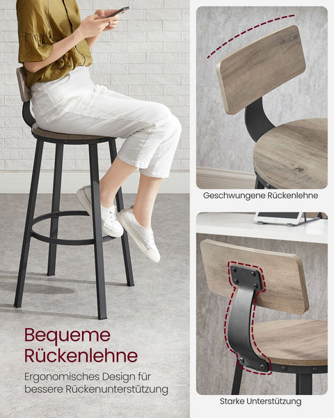 Rootz 2 Piece Set Bar Stools - Kitchen Stools - Breakfast Bar Seats - Sturdy Steel Frame - 54cm x 99cm x 37cm