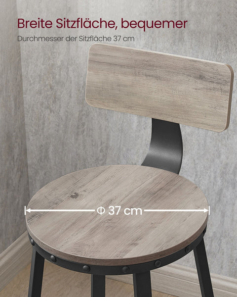 Rootz 2 Piece Set Bar Stools - Kitchen Stools - Breakfast Bar Seats - Sturdy Steel Frame - 54cm x 99cm x 37cm