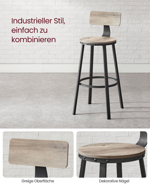 Rootz 2 Piece Set Bar Stools - Kitchen Stools - Breakfast Bar Seats - Sturdy Steel Frame - 54cm x 99cm x 37cm