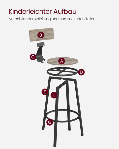 Rootz 2 Piece Set Bar Stools - Kitchen Stools - Breakfast Bar Seats - Sturdy Steel Frame - 54cm x 99cm x 37cm