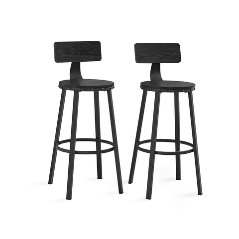 Rootz Industrial Design Bar Stool Set of 2 - Ebony Black - Chipboard, Steel - Counter Height Stools - 54cm x 99cm - 37cm Seat - 73cm Height