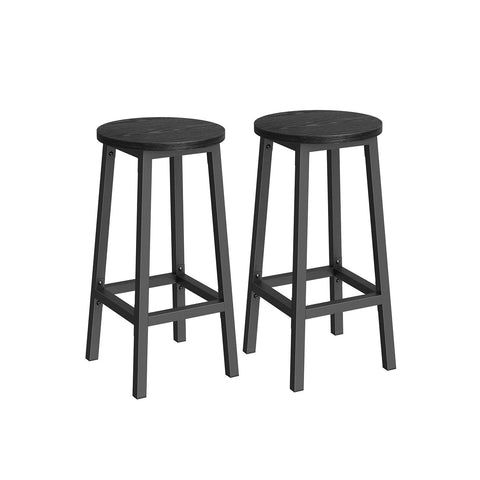 Rootz 2 Piece Set Bar Stools - Bar Chairs - Tall Chairs - Footrest Comfort - 32cm x 65cm - Black