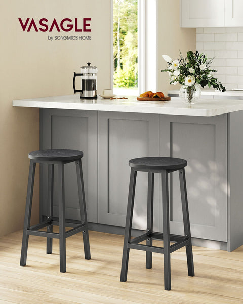 Rootz 2 Piece Set Bar Chairs - Stools - High Chairs - Chipboard and Steel - 100kg Weight Capacity - 32cm x 65cm - Ebony Black - Classic Black