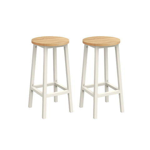 Rootz 2 Piece Set Bar Chairs - Kitchen Stools - Chipboard Steel - Oak Beige-White - 100kg Capacity - Compact Design - Easy Assembly - 32cm x 65cm