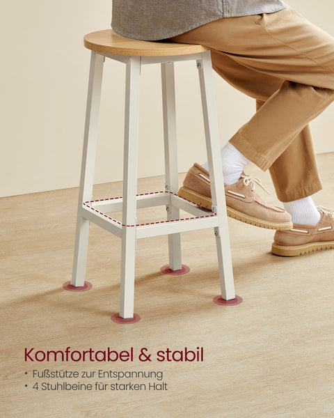 Rootz 2 Piece Set Bar Chairs - Kitchen Stools - Chipboard Steel - Oak Beige-White - 100kg Capacity - Compact Design - Easy Assembly - 32cm x 65cm