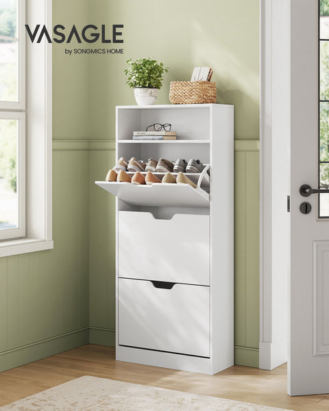 Rootz Shoe Cabinet - White Chipboard Storage Organizer - Large Shoe Rack - Sturdy Construction - Easy Assembly - 24cm x 60cm x 139cm