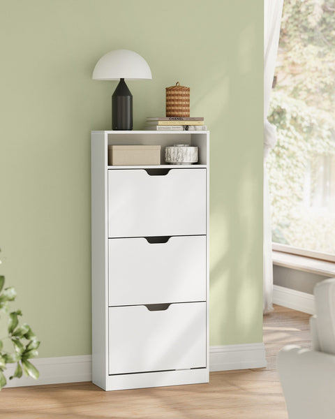 Rootz Shoe Cabinet - White Chipboard Storage Organizer - Large Shoe Rack - Sturdy Construction - Easy Assembly - 24cm x 60cm x 139cm