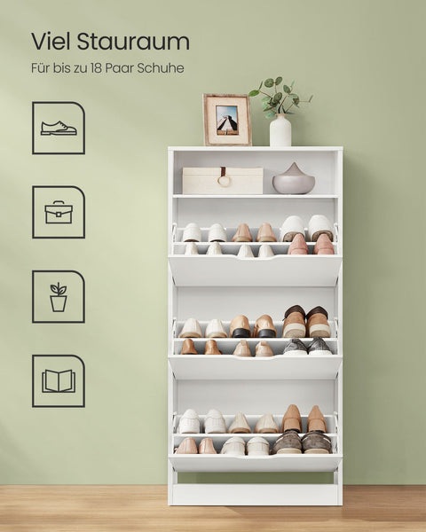 Rootz Shoe Cabinet - Footwear Organizer - Shoe Storage - 75kg Load Capacity - 24 x 60 x 139 cm - White Chipboard